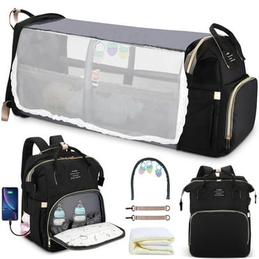 Diaper Bag Backpack with Foldable Crib Changing Station, Insulated Milk ...