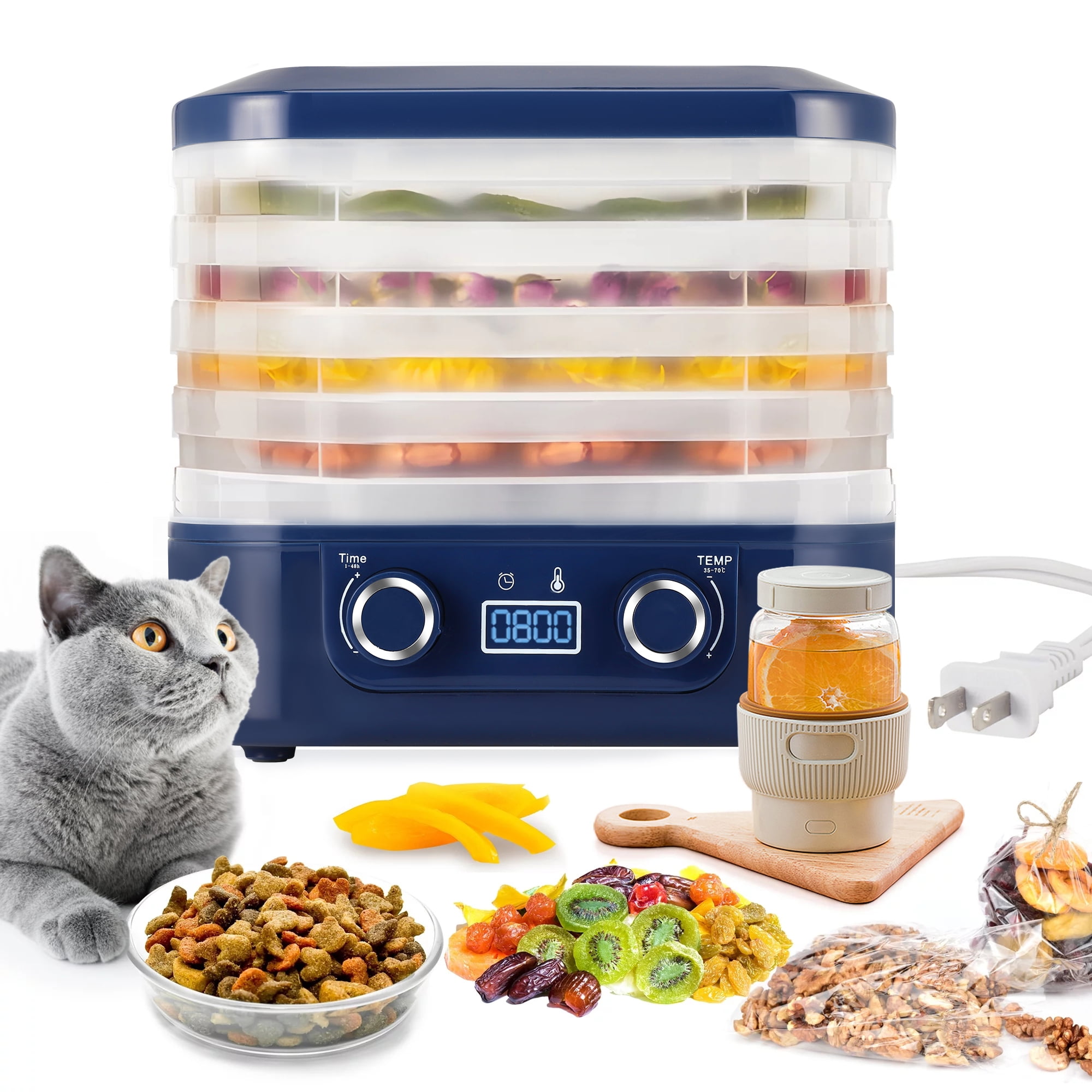 HUKOER Food Dehydrator, Adjustable Temp, 48H Timer, Auto Shutoff, 5