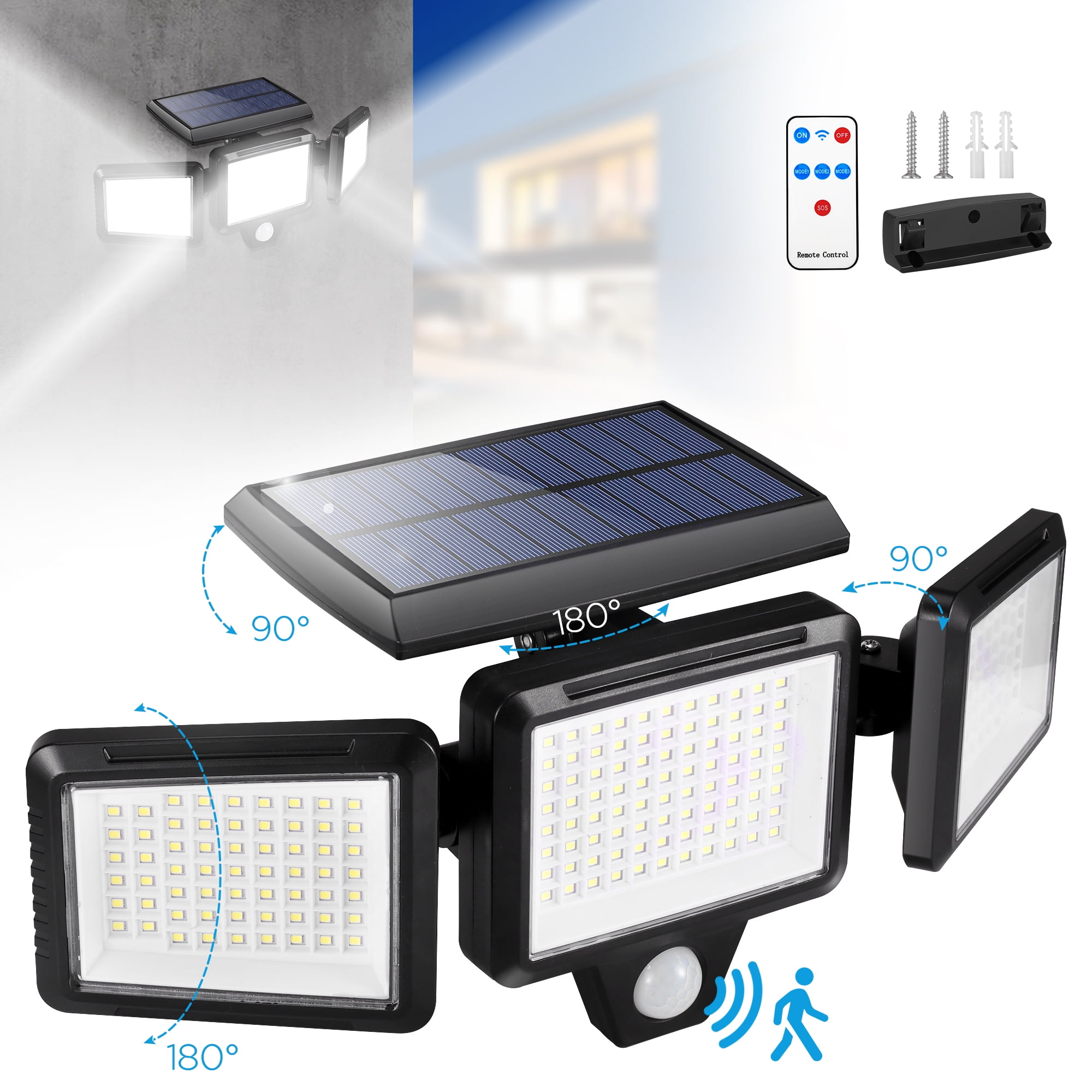 HUKOER Outdoor Solar Flood Lights, 210 LED, 2500LM, Waterproof, Motion ...