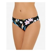 HULA HONEY Women's Black Floral Stretch Lined Moderate Coverage Hipster Swimsuit Bottom L