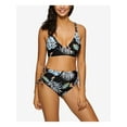 thumbnail image 1 of HULA HONEY Women's Black Tropical Print Stretch Strappy Strappy Deep V Neck Tie Aloha Breeze Swimsuit Top XL, 1 of 2