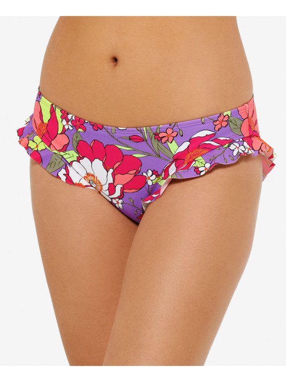 Women's Multi Color Printed Brief Stretch Lined Ruffled Impressionist Bikini Swimsuit Bottom XL