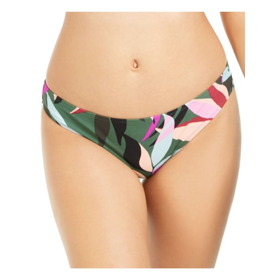 HULA HONEY Women's Olive Multi Color Tropical Print Stretch Lined Moderate Coverage Hipster Swimsuit Bottom M