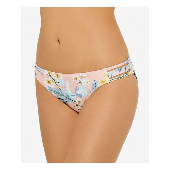 HULA HONEY Women's Pink Floral Strappy Moana Blossom Bikini Swimsuit Bottom M