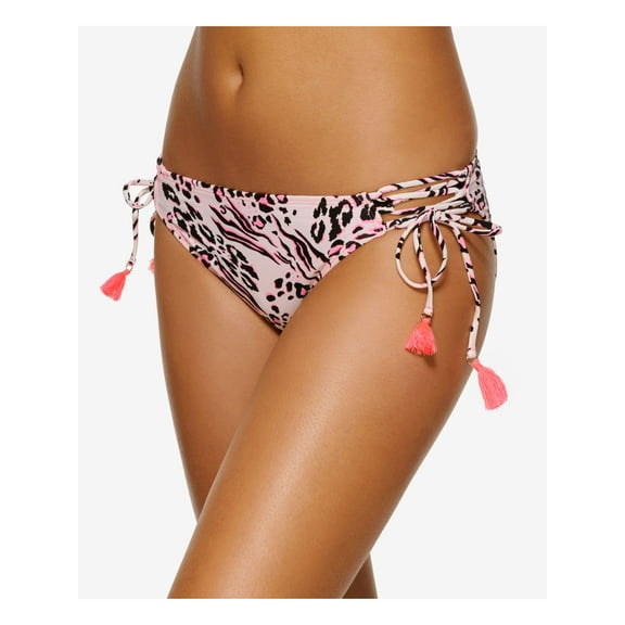 HULA HONEY Women's Pink Printed Stretch Lace-Up Sides With Tassels Moderate Coverage Crossed Paths Hipster Swimsuit Bottom L