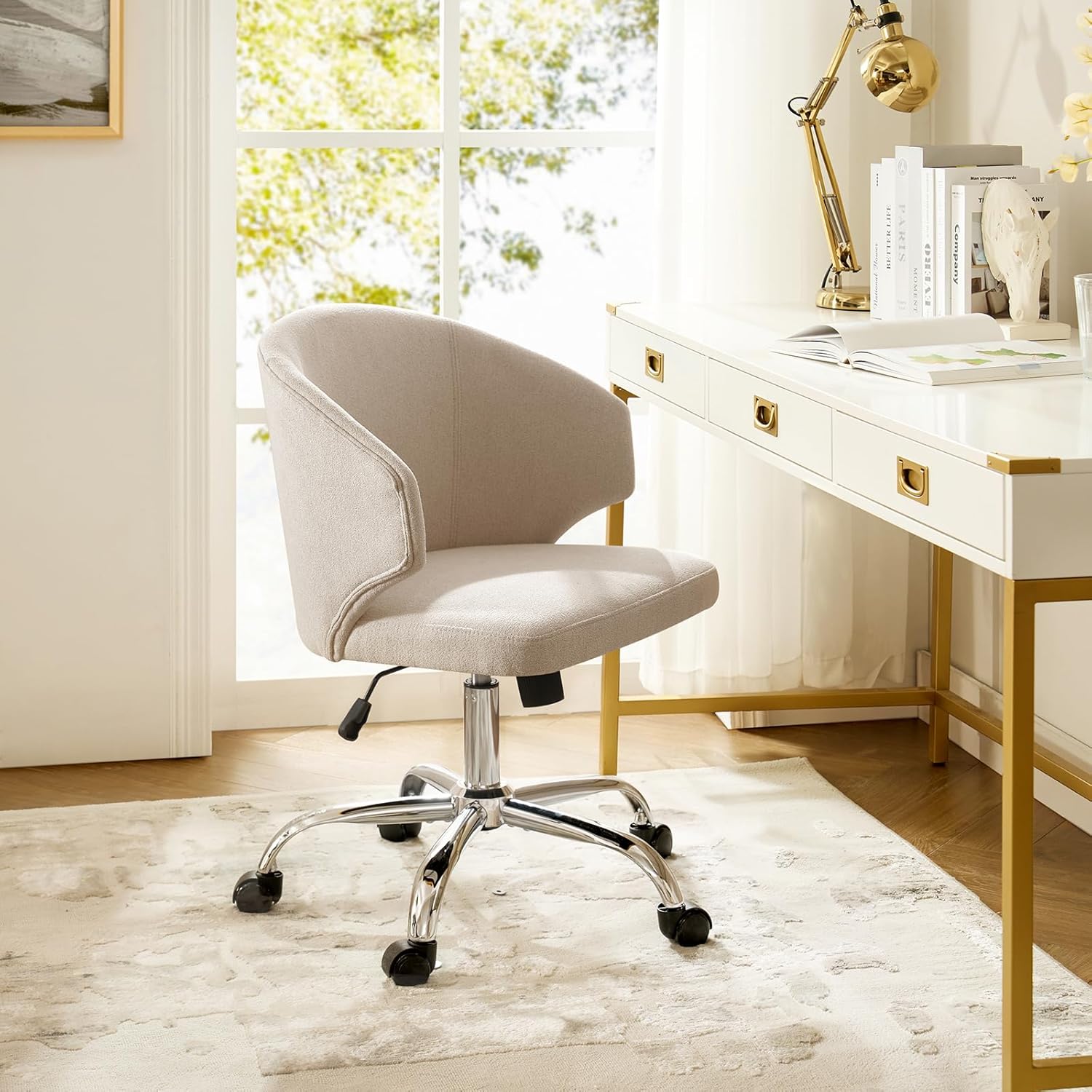 HULALA HOME Armless Office Desk Chair with Wheels, Modern Fabric Task