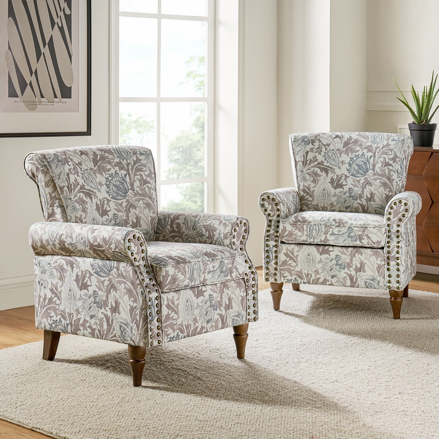 Grey cheap floral armchair