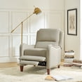 thumbnail image 1 of Genuine Leather Recliner Chair Push Back Upholstered Armchair Wingback Lounge Sofa Wood Leg Home Decor Living Room Beige, 1 of 9