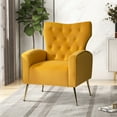 thumbnail image 1 of HULALA HOME Danita Contemporary Velvet Wingback Tufted Chair With Gold Flared Metal Legs By  MUSTARD, 1 of 6