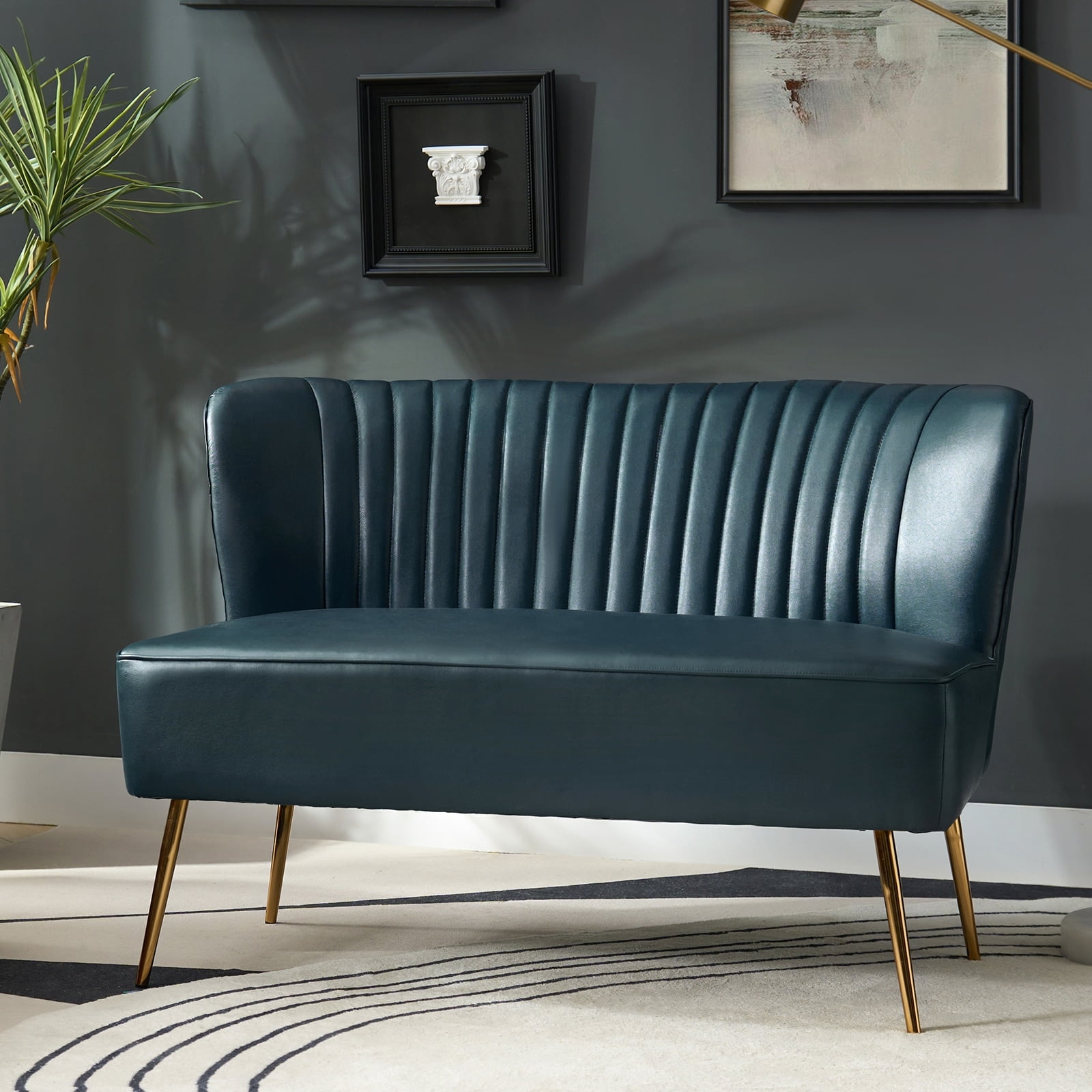 HULALA HOME Delicia 47 in. Modern Wingback Loveseat with Metal Legs by TURQUOISE