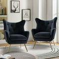 thumbnail image 1 of HULALA HOME Eusebio Modern Velvet  Accent Chair with Tufted Wingback for Living Room Set of 2 by  Wingback Chairs BLACK, 1 of 5