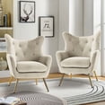 thumbnail image 1 of HULALA HOME Eusebio Modern Velvet  Accent Chair with Tufted Wingback for Living Room Set of 2 by  Wingback Chairs TAN, 1 of 5
