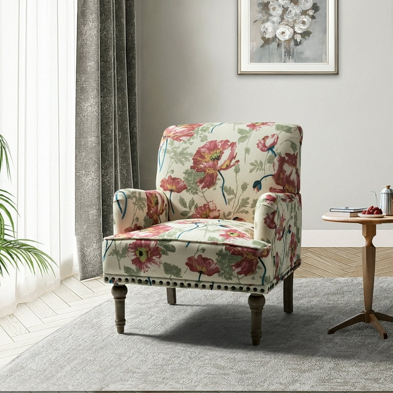 HULALA HOME Geltrude Traditonal Floral Fabric Design Upholstered Accent Armchair with Turned Legs by RED Floral