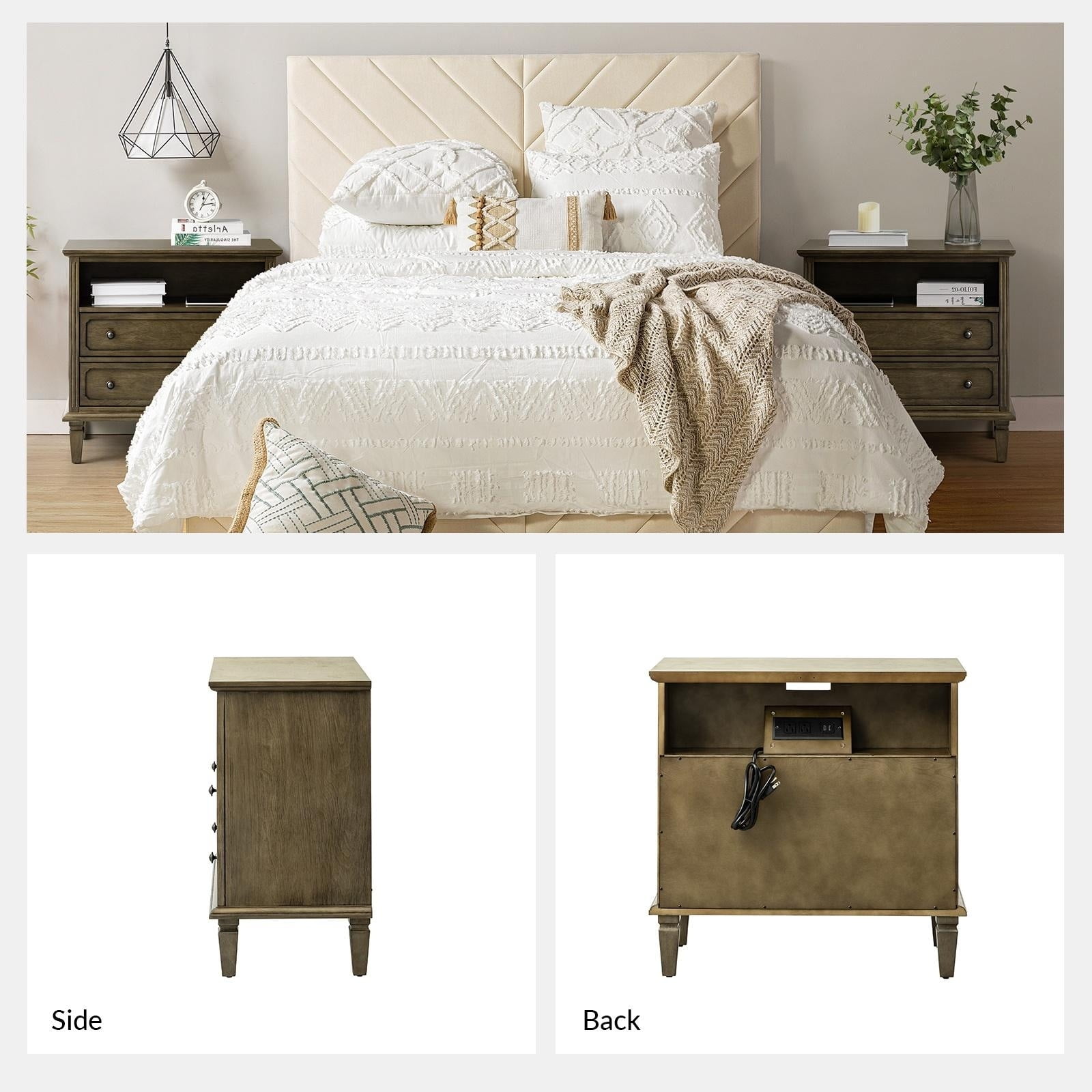 Kamilo Brown Solid Wood 2-Drawer Nightstand Set with Outlet