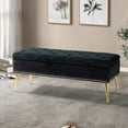 thumbnail image 1 of HULALA HOME Modern Velvet Storage Ottoman  with Gold Base & Nailhead Trim, Upholstered Bedroom  for End of Bed, Button-Tufted Footstool for Entryway Living Room Dining Room, Black, 1 of 6