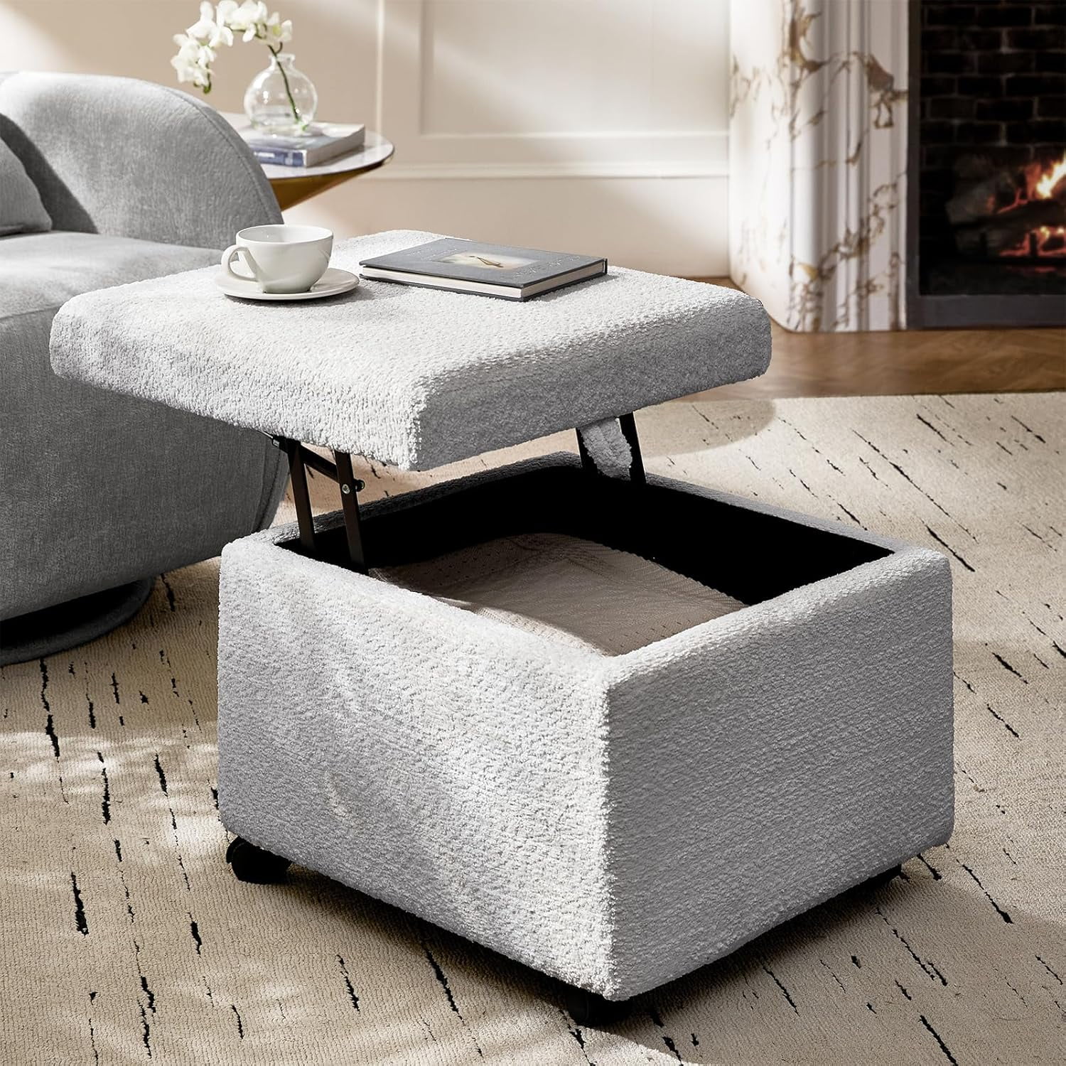 HULALA HOME Lift Top Coffee Table With Storage – Gourd-Shaped Legs, Convertible Living Room Table