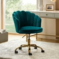 thumbnail image 1 of HULALA HOME Velvet Home Office Chair with Gold Base, Womans Modern Cute Shell Back Upholstered Desk Chair for Vanity, Adjustable Swivel Task Chair for Living Room, Teal, 1 of 18