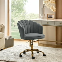 HULALA HOME Velvet Home Office Desk Chair, Modern Shell Back Makeup Vanity Chair with Wheels, Swivel Height Adjustable Cute Task Chair for Women Girls, Grey