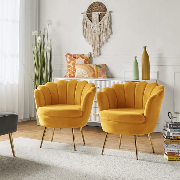 HULALA HOME Xabier Cute Modern Upholstered Barrel Accent Chair with Tufted Back Set of 2 by MUSTARD