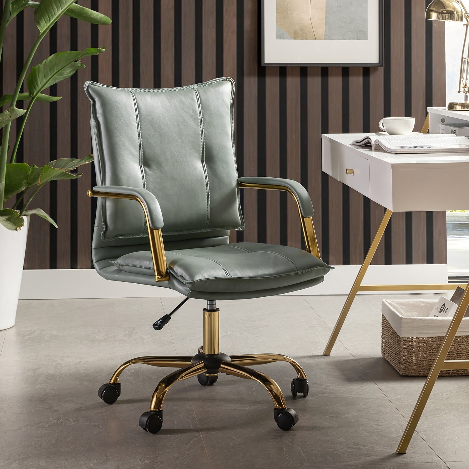 HULALA HOME Zarina Modern Faux Leather Swivel Office Desk Chair, Chic Tufted Design, Height