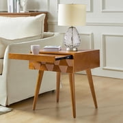 HULALA Home End Table with Charging Station, Side Table with Drawer and Pull-Out Shelf, Nightstand Bedside Table with USB Ports and Outlets, Acorn