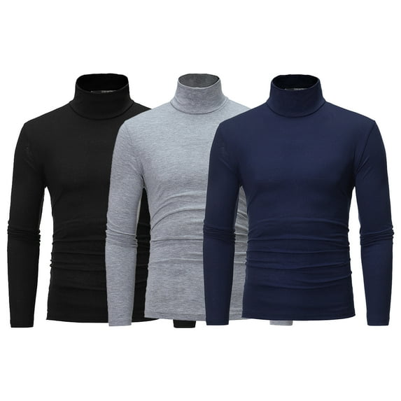 HULIJA 3 Pack Men's Mock Neck Shirts Long Sleeve Pullover Tops Slim Fit Casual T Shirts Black&Navy Blue&Gray 3XL