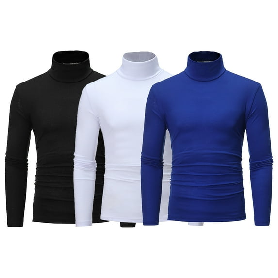 HULIJA 3 Pack Men's Mock Neck Shirts Long Sleeve Pullover Tops Slim Fit Casual T Shirts Black&Royal Blue&White S
