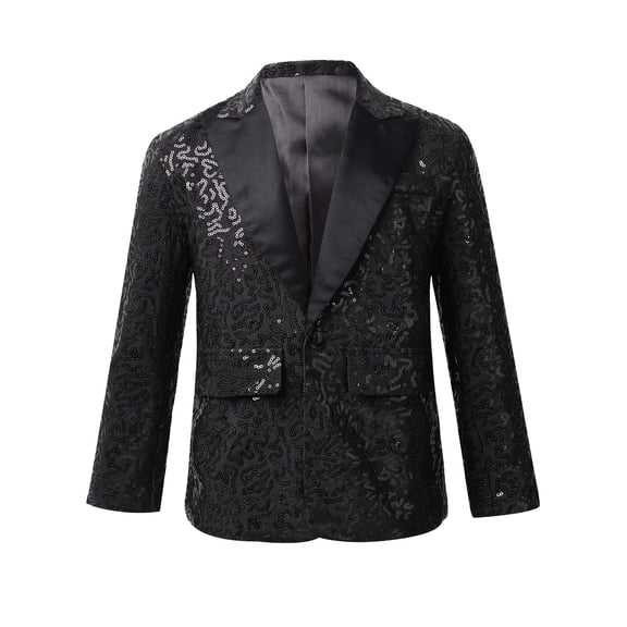 HULIJA 6-14 Kids Boys Shiny Sequined Gentlemen Jacket Suit Blazer Coat Black 16