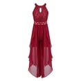 thumbnail image 1 of HULIJA Big Girls Floral Lace Shiny Crystal Pageant Dance Gown Birthday Party High Low Romper Jumpsuit Burgundy 10, 1 of 7