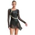 thumbnail image 1 of HULIJA Figure Skating Dress for Women Sheer Mesh Asymmetrical Skirt Leotard Lyrical Dance Dress Black S, 1 of 7