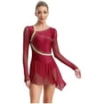 thumbnail image 1 of HULIJA Figure Skating Dress for Women Sheer Mesh Asymmetrical Skirt Leotard Lyrical Dance Dress Burgundy S, 1 of 7