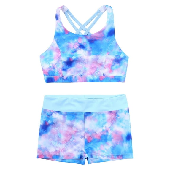 HULIJA Girls 2 Pieces Swimsuits Tankini Sets Crisscross Crop Tops Bra with Boyshorts Sports Pink 4