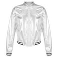 thumbnail image 1 of HULIJA Girls Boys Shiny Metallic Long Sleeve Bomber Jacket Jazz Hip-hop Street Dance Top Coat Silver 6, 1 of 8