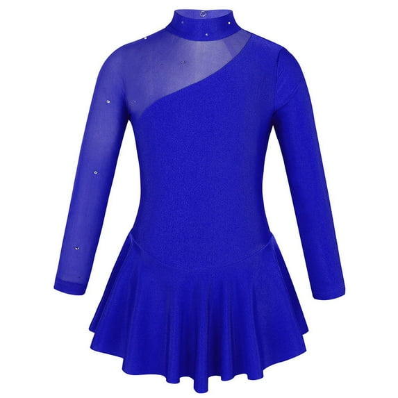 HULIJA Girls Figure Skating Dress Mesh Splice Ballet Dance Gymnastic Skirted Leotard Royal Blue 12