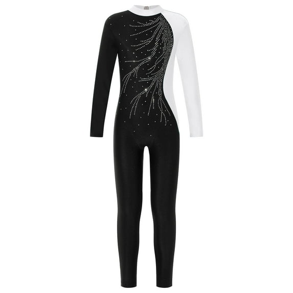 HULIJA Girls Long Sleeve Shiny Diamond Unitards Jumpsuit One Piece Stretchy Spandex Full Body Leotard White 8
