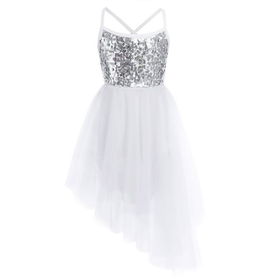 HULIJA Girls Sequined Ballet Tutu Dress Criss Cross Back Lyrical Dance Dress Ivory 9-10