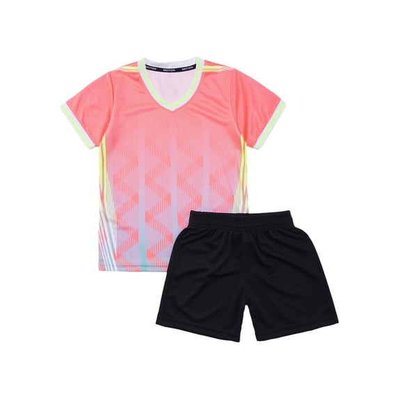 HULIJA Kids Boys Soccer Jerseys Contrast Color Football Training Shirt Uniform with Shorts Sets Pink S