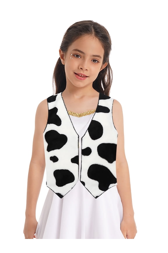Kids Boys Western Cowboy Cowgirl Costume Cow Print Waistcoat Vest Black&White 3