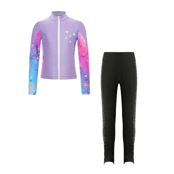 HULIJA Kids Girls 2 Pieces Athletic Outfits Long Sleeve Zipper Jacket with Sport Leggings Tracksuit Purple 6