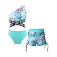 thumbnail image 1 of HULIJA Kids Girls 3 Piece Swimsuit Floral Printed Bikini Tankini One Shoulder Crop Top with Shorts Lake Green 8, 1 of 5