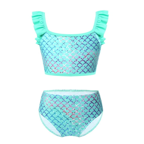HULIJA Kids Girls Mermaid Bikini Tankini Set Ruffles Tank Top with Briefs Bottoms 2 Piece Bathing Green 4T