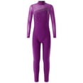 thumbnail image 1 of HULIJA Kids Girls Mesh Splice Long Sleeve One Piece Gymnastics Leotard Rhinestones Hollow Back Full Purple 14, 1 of 7