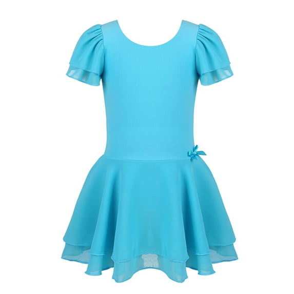 HULIJA Kids Girls One Piece Short Sleeves Ballet Dance Gymnastics Tutu Dress Blue 12-14
