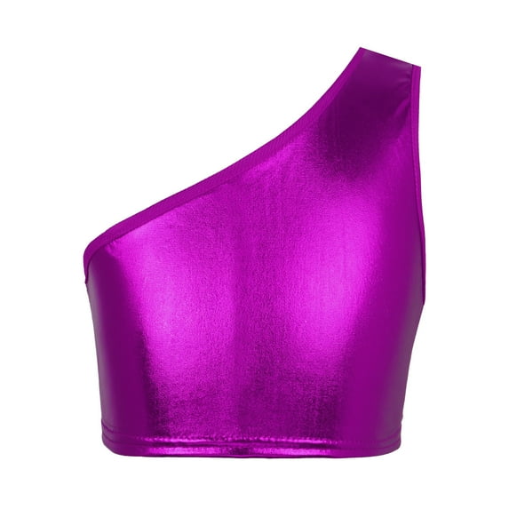 HULIJA Kids Girls One Shoulder Sports Bra Yoga Vest Post-Surgery Wirefree Medium Support Shiny Rose Red 170-180