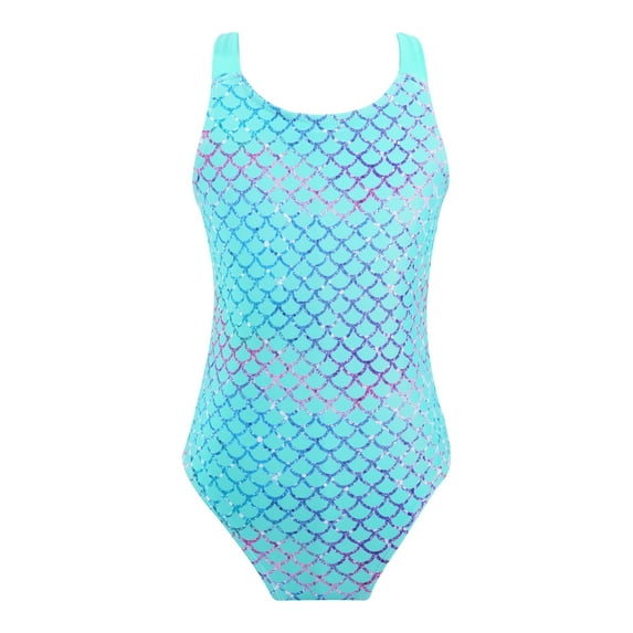 HULIJA Kids Girls Printed Horse Mermaid One Piece Swimsuits Cross Back Swimwear Beachwear Summer Flash Fish Scales Green 8