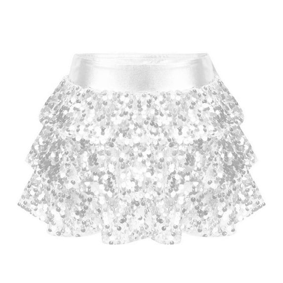 HULIJA Kids Girls Sequined Metallic Mini Ballet Hip Hop Jazz Dance Skirt Dancer Performance Costume Silver 16