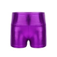 thumbnail image 1 of HULIJA Kids Girls Shiny Metallic Workout Shorts Sports Gym Dance Bottoms Purple 14, 1 of 6