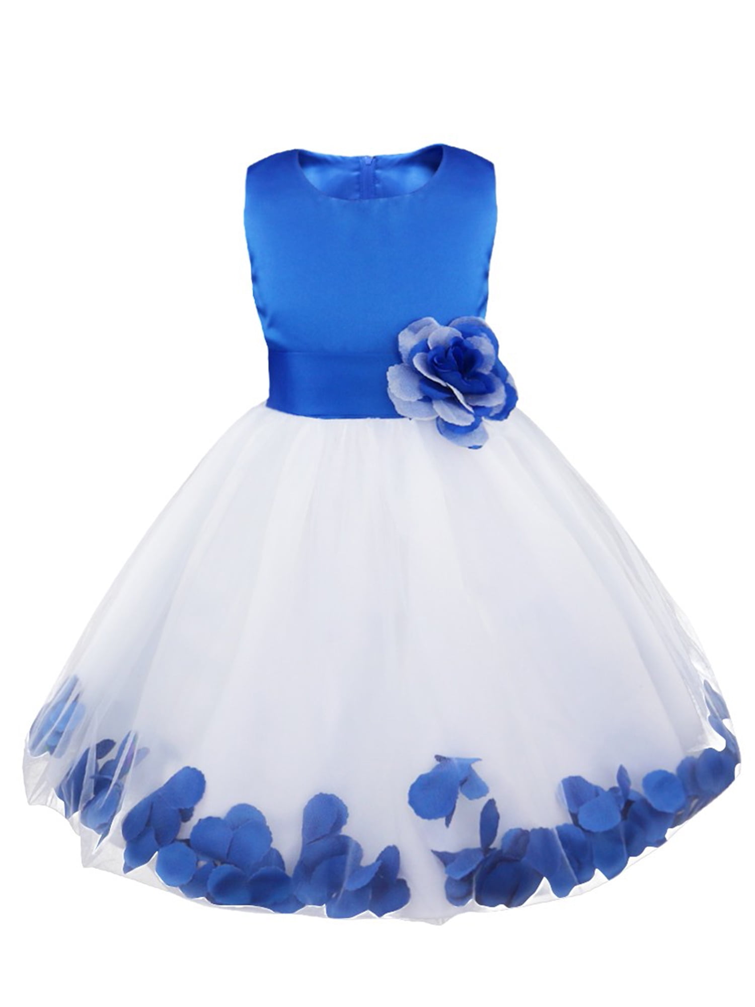 blue dress with roses kids Floral Flower Girl Dress Princess Toddler Kids 1st Birthday Party J474, Blue / child-10 main image 0