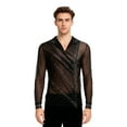 thumbnail image 1 of HULIJA Men Rhinestones V-Neck Long Sleeve Pullover Latin Tango Rumba Dance Shirt Blouse Black S, 1 of 5