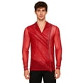 thumbnail image 1 of HULIJA Men Rhinestones V-Neck Long Sleeve Pullover Latin Tango Rumba Dance Shirt Blouse Red L, 1 of 5